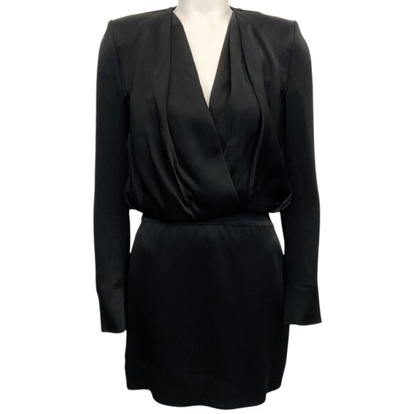 Saint Laurent Black Satin Draped Mini Dress - Picture 1 of 4